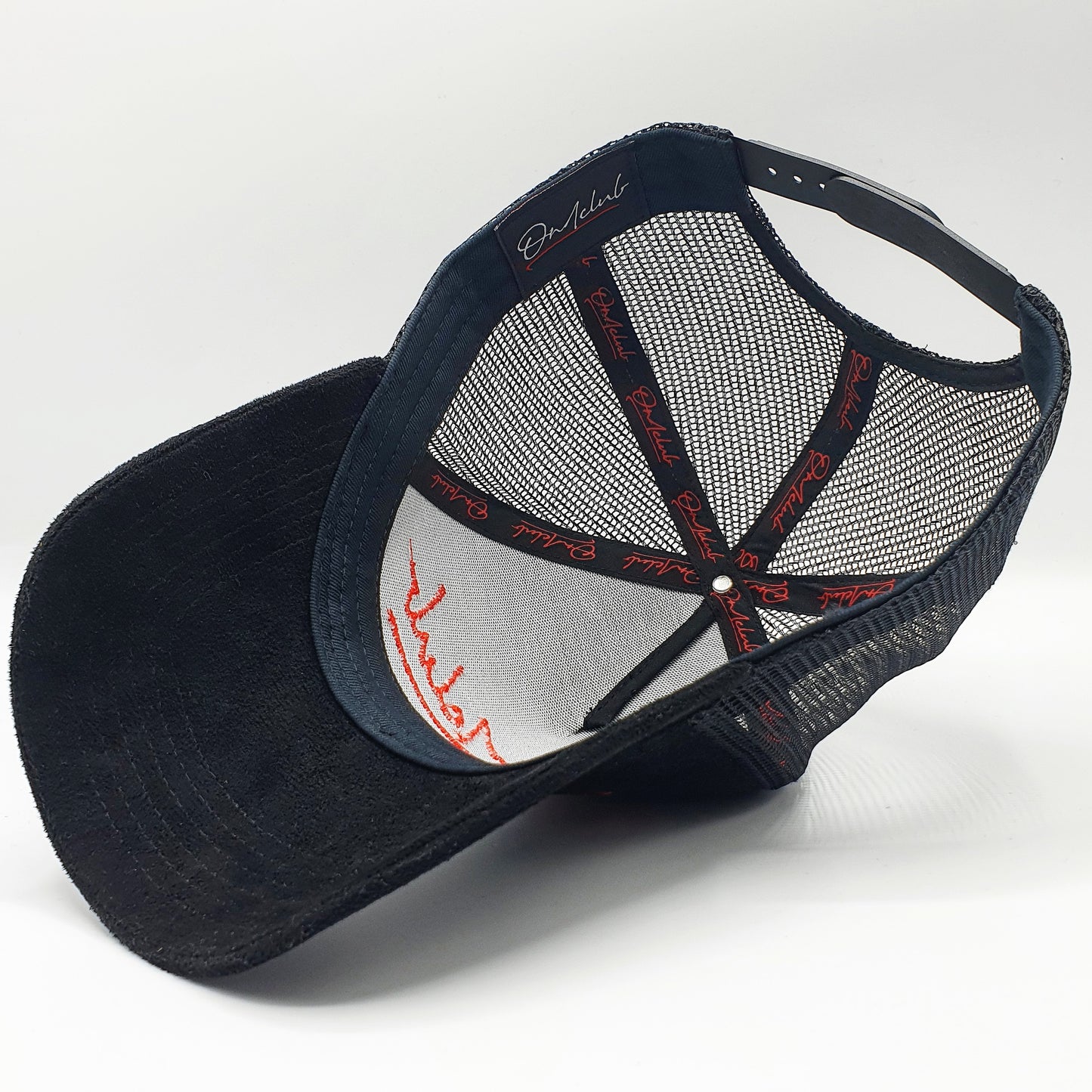 Red Signature Black Suede Trucker Cap
