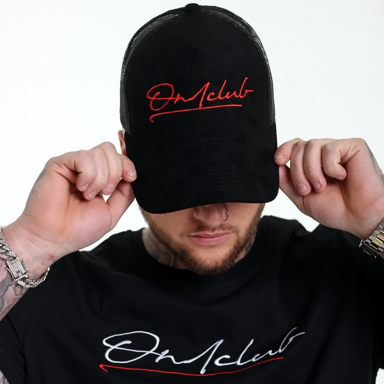 Red Signature Black Suede Trucker Cap