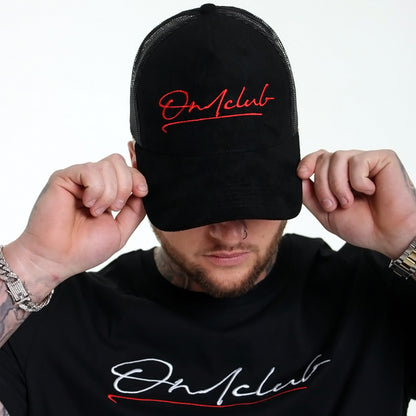 Red Signature Black Suede Trucker Cap