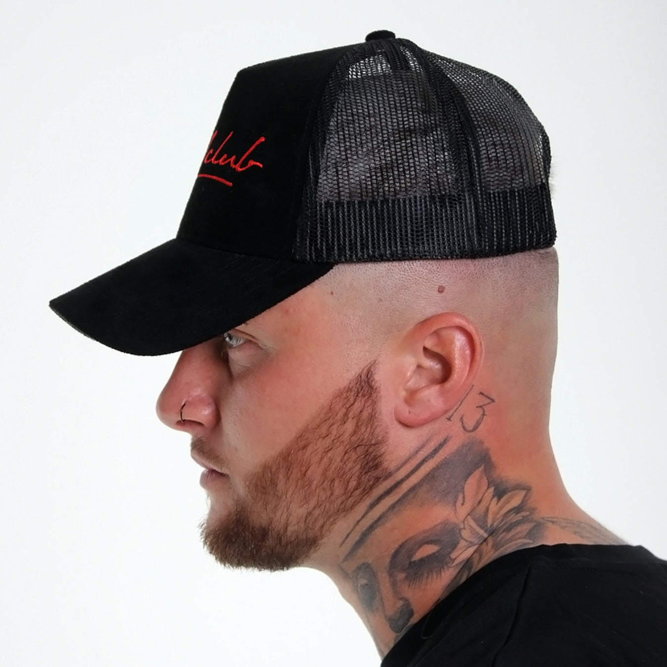 Red Signature Black Suede Trucker Cap