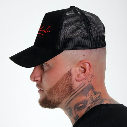Red Signature Black Suede Trucker Cap