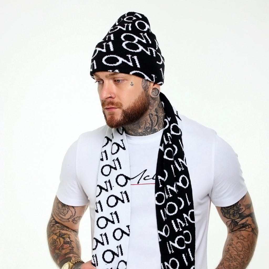 ON1 Beanie And Scarf - Black|White