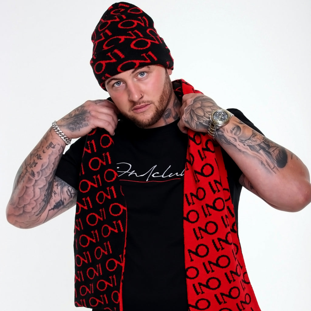 ON1 Beanie And Scarf - Red|Black