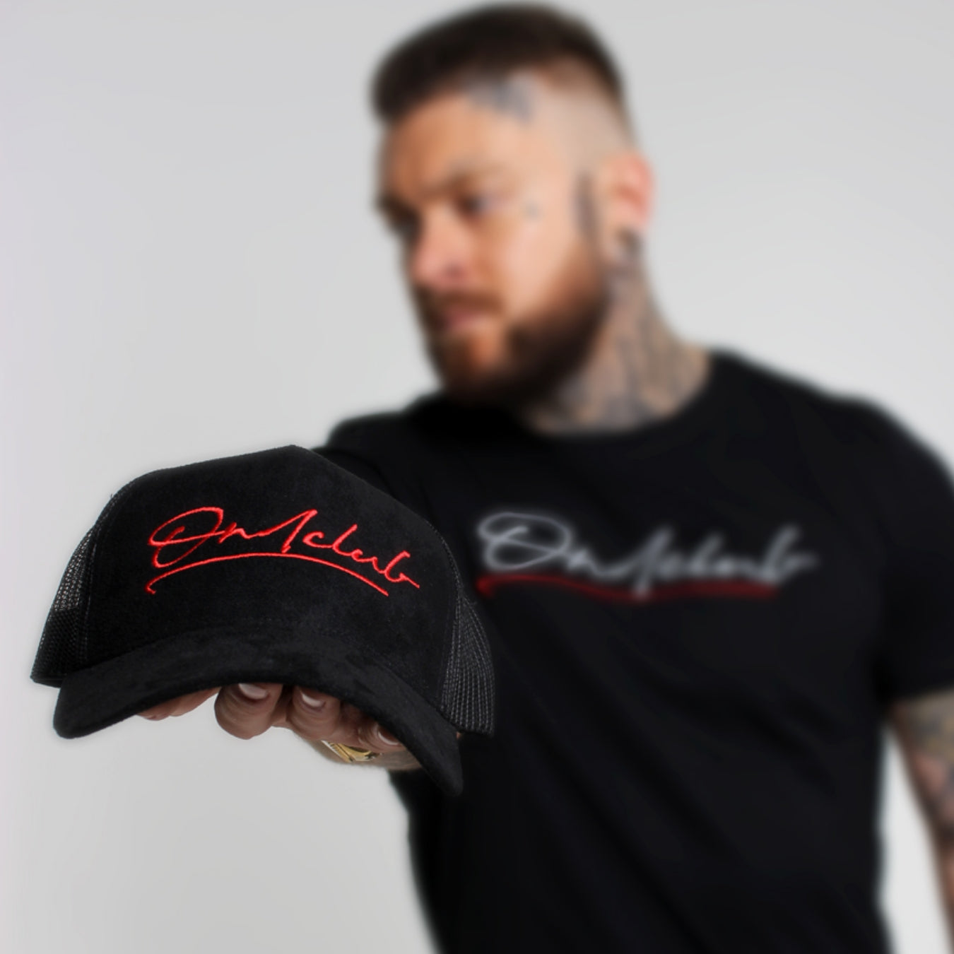 Red Signature Black Suede Trucker Cap