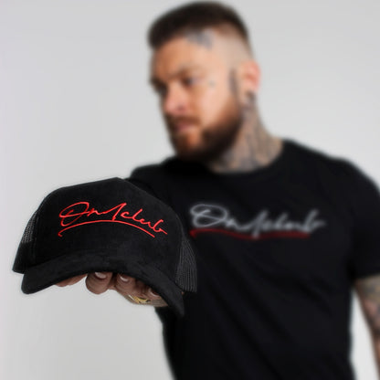 Red Signature Black Suede Trucker Cap